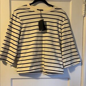 Massimo Dutti White and Black Striped Long-Sleeve Tee